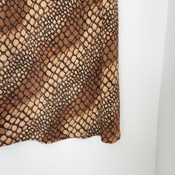Vintage Y2K Sense Brown Snakeskin Print Bias Cut A-Line Midi Skirt M - Picture 7 of 8
